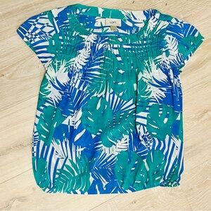 Loft Floral Botanical Monstera Plant Short Sleeve Top Blouse Size Small